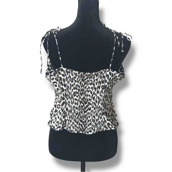 H&M NWT Tie Strap Rouched Back Light Beige/Leopard Print Draped Camisole Top - Picture 4 of 15